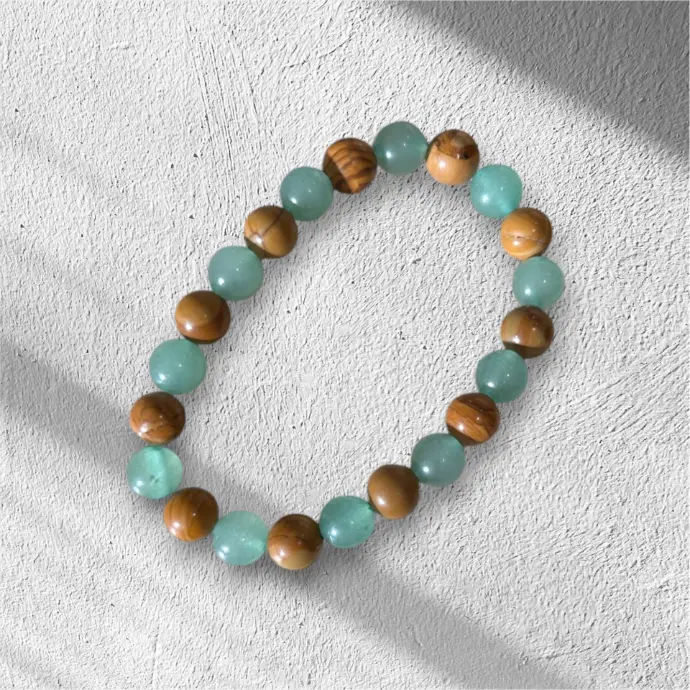 Bracelet Bois de Fossile & Aventurine Verte – Chance et Équilibre