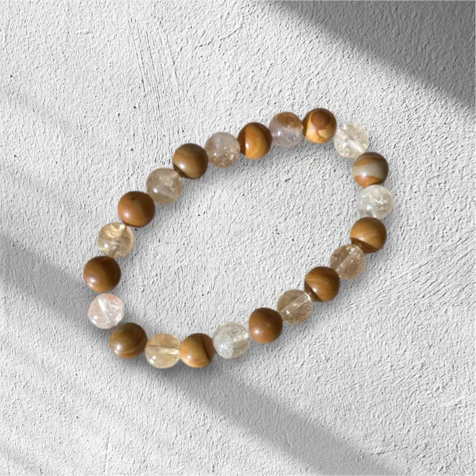 Bracelet Bois de Fossile & Citrine – Joie et Abondance